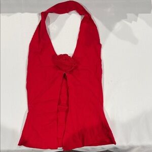 Red Halter Blouse with Front Rosette
